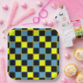 Assiettes En Carton Motif géométrique à damiers bleu jaune (Fête)