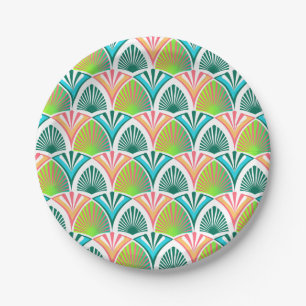Assiettes En Carton Motif géométrique avec feuilles de palme et fleurs