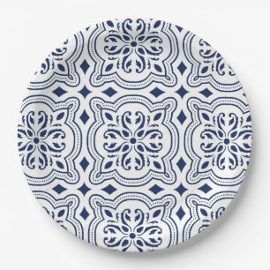 Assiettes En Carton Motif géométrique bleu marocain