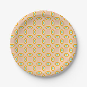 Assiettes En Carton Motif géométrique en forme de diamant bleu et oran