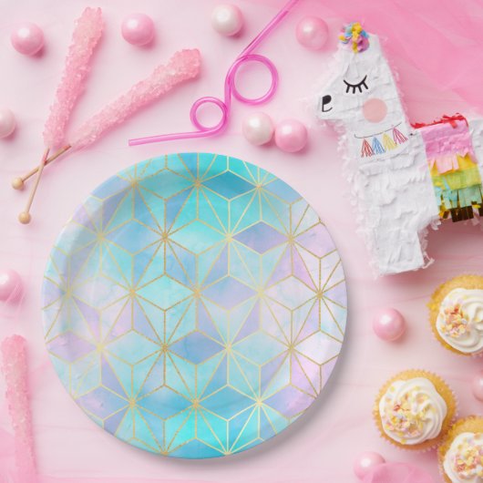 Assiettes En Carton Motif géométrique en verre Iridescente (Fête)