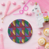 Assiettes En Carton Motif géométrique Gold violet vert rouge (Fête)