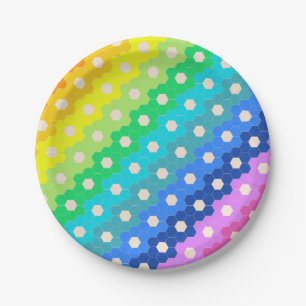 Assiettes En Carton Motif géométrique Hexagon arc-en-ciel lumineux