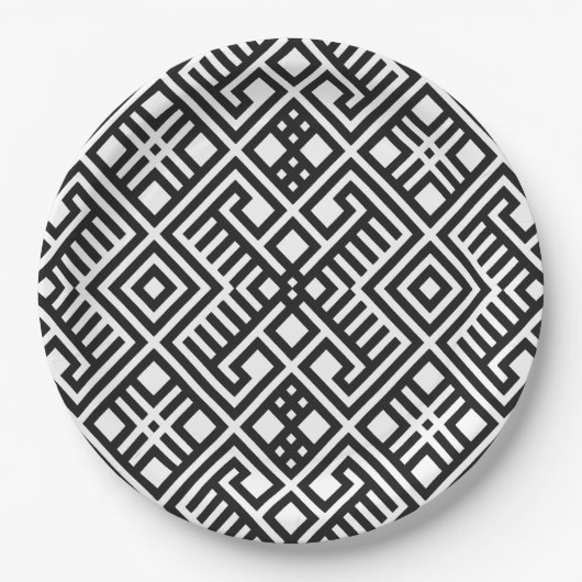 Assiettes En Carton Motif géométrique noir et blanc à la mode (Devant)