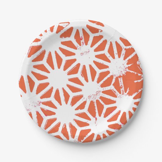 Assiettes En Carton Motif géométrique orange et blanc (Devant)
