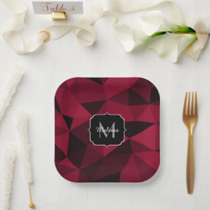 Assiettes En Carton Motif géométrique rose magenta rouge noir Monogram