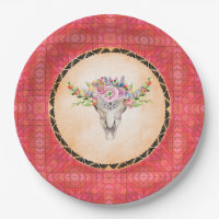 Motif Géométrique Rouge Avec Crâne De Vache Floral