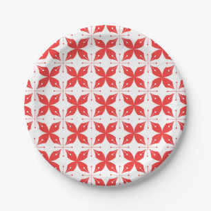 Assiettes En Carton Motif géométrique rouge et blanc présentant des él