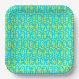 Assiettes En Carton Motif géométrique turquoise et vert lime