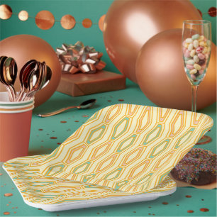 Assiettes En Carton Motif géométrique vibrant avec des formes hexagona