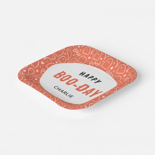 Assiettes En Carton Motif Ghosts mignon Happy 'Boo Day' Personnalisé (Angulaire)