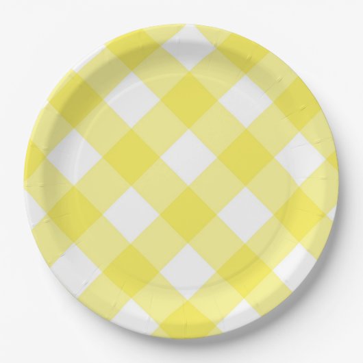 Assiettes En Carton Motif Gingham Jaune (Devant)