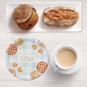 Assiettes En Carton Motif Gingham Pâtisseries Aquarelle Boulangerie Pâ