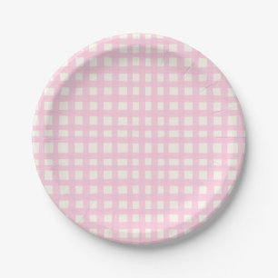 Assiettes En Carton Motif Gingham Texturé Rose et Crème Imparfait