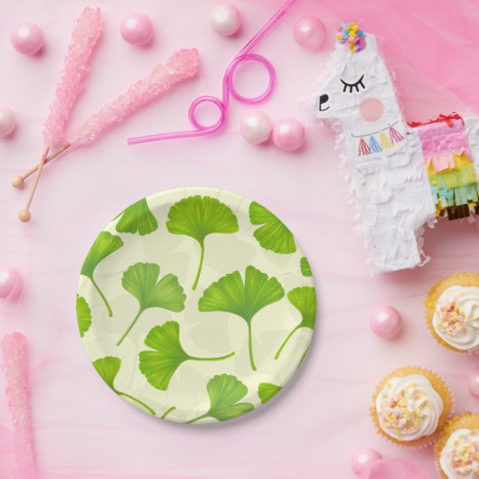 Assiettes En Carton Motif Ginkgo sur blanc (Fête)