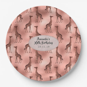 Assiettes En Carton Motif girafe en feuille d'or rose
