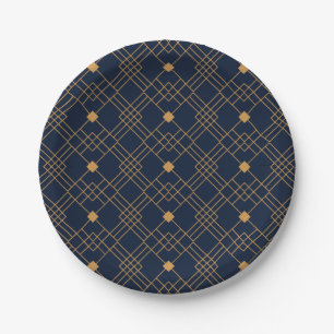 Assiettes En Carton Motif Gold art déco sur arrière - plan bleu foncé