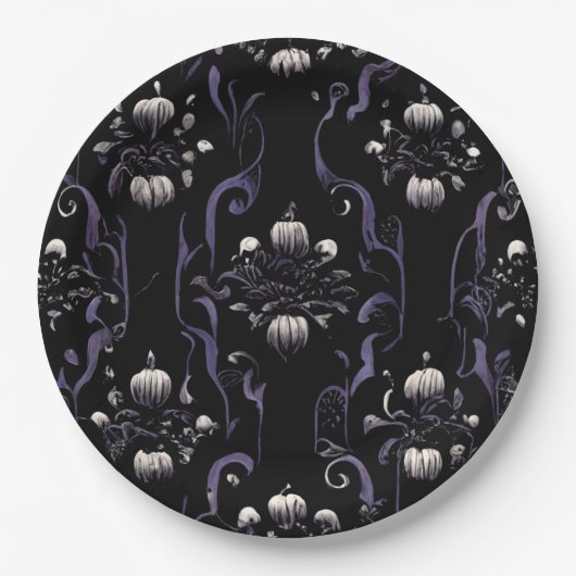 Assiettes En Carton Motif gothique noir et violet #5 | Plaque de papie (Devant)