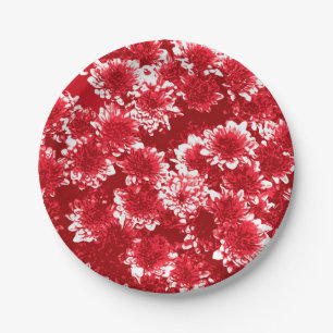 Assiettes En Carton Motif graphique moderne de dahlia, rouge foncé et 