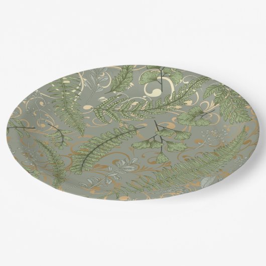 Assiettes En Carton Motif Green et Gold Fern (Angle)