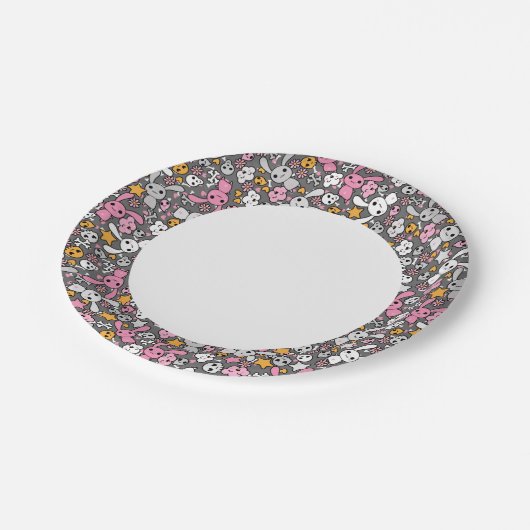 Assiettes En Carton motif gris de kawaii (Angle)