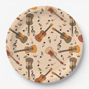 Assiettes En Carton Motif Guitare Music Notes