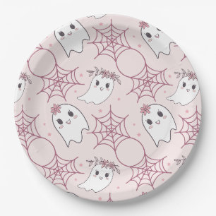 Assiettes En Carton Motif Halloween Fantôme Rose Pastel Kawaii