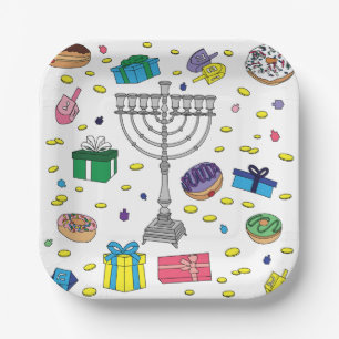 Assiettes En Carton Motif Hanoukka Blanc