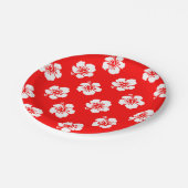 Assiettes En Carton Motif Hawaïen Hibiscus Rouge et blanc (Angle)