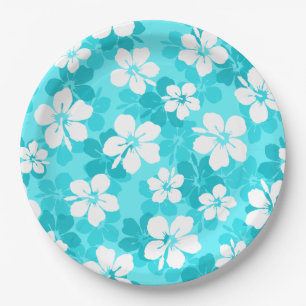 Assiettes En Carton Motif Hibiscus bleu tropical