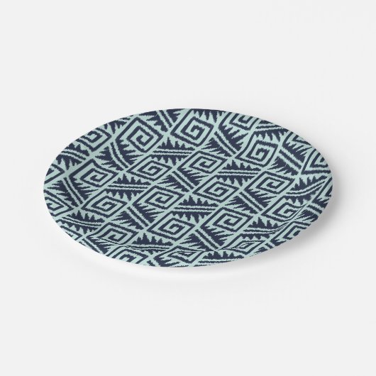 Assiettes En Carton Motif Ikat Aztec - Indigo et bleu clair (Angle)