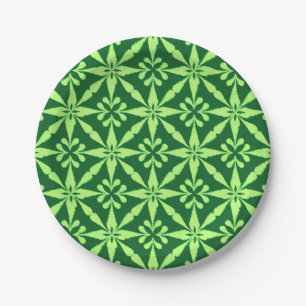 Assiettes En Carton Motif Ikat Star - Vert foncé