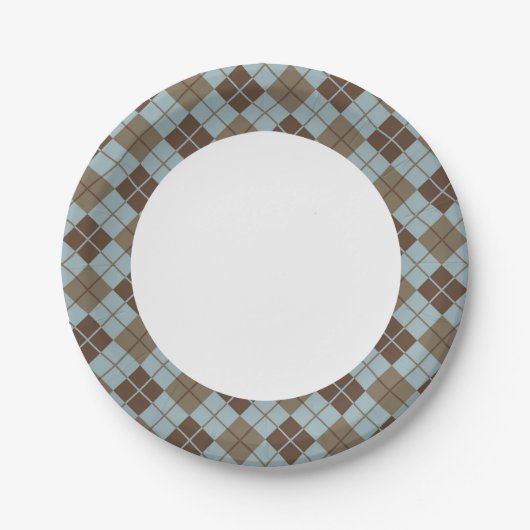 Assiettes En Carton Motif Jacquard en bleu et en taupe (Devant)