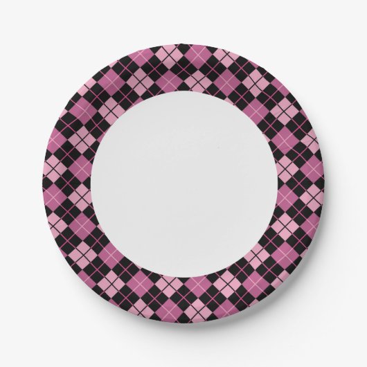 Assiettes En Carton Motif Jacquard en noir et rose (Devant)
