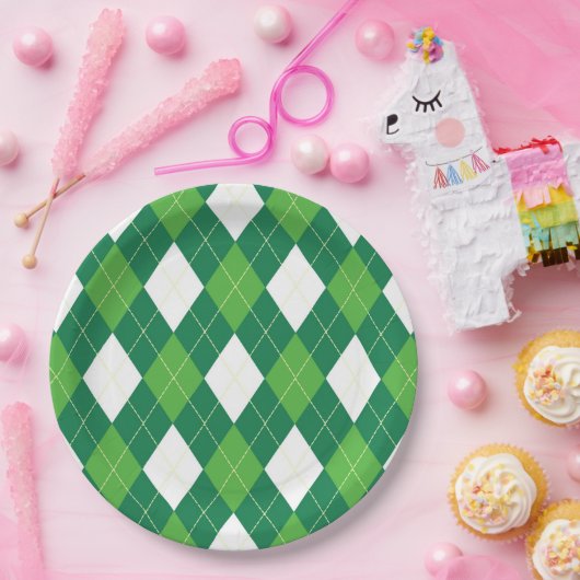 Assiettes En Carton Motif Jacquard, vert et blanc (Fête)