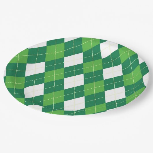 Assiettes En Carton Motif Jacquard, vert et blanc (Angle)