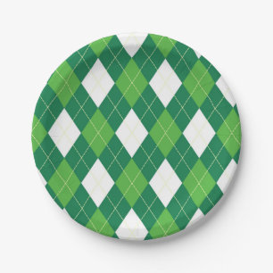 Assiettes En Carton Motif Jacquard, vert et blanc