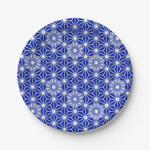 Assiettes En Carton Motif japonais Asanoha - bleu cobalt