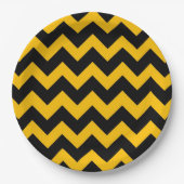 Assiettes En Carton Motif Jaune Noir Chevron Zigzag (Devant)