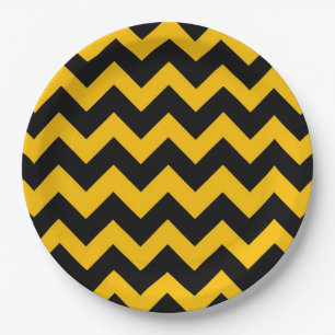 Assiettes En Carton Motif Jaune Noir Chevron Zigzag