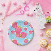 Assiettes En Carton Motif lunatique de fraise sur le bleu (Fête)