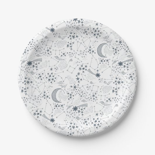 Assiettes En Carton Motif Lune étoilée blanc et bleu (Devant)