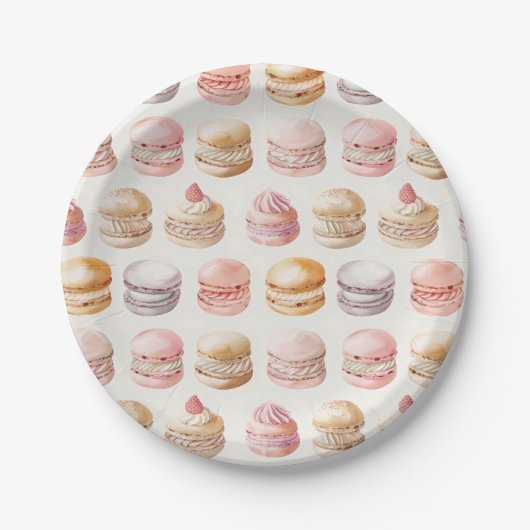 Assiettes En Carton Motif Macaron français aquarelle (Devant)