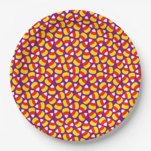Assiettes En Carton Motif Maïs Bonbon Violet Halloween