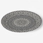 Assiettes En Carton Motif Mandala géométrique noir et blanc (Angle)