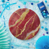 Assiettes En Carton Motif marbre rouge avec or (Fête)