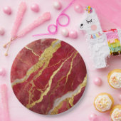 Assiettes En Carton Motif marbre rouge avec or (Fête)