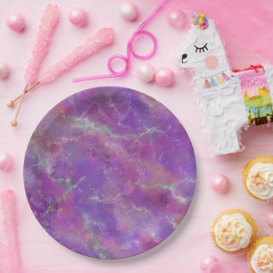 Assiettes En Carton Motif marbre violet et argent