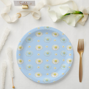 Assiettes En Carton Motif marguerrier sur arrière - plan bleu clair