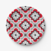 Assiettes En Carton Motif marocain en tuiles - Gris et Rouge (Devant)